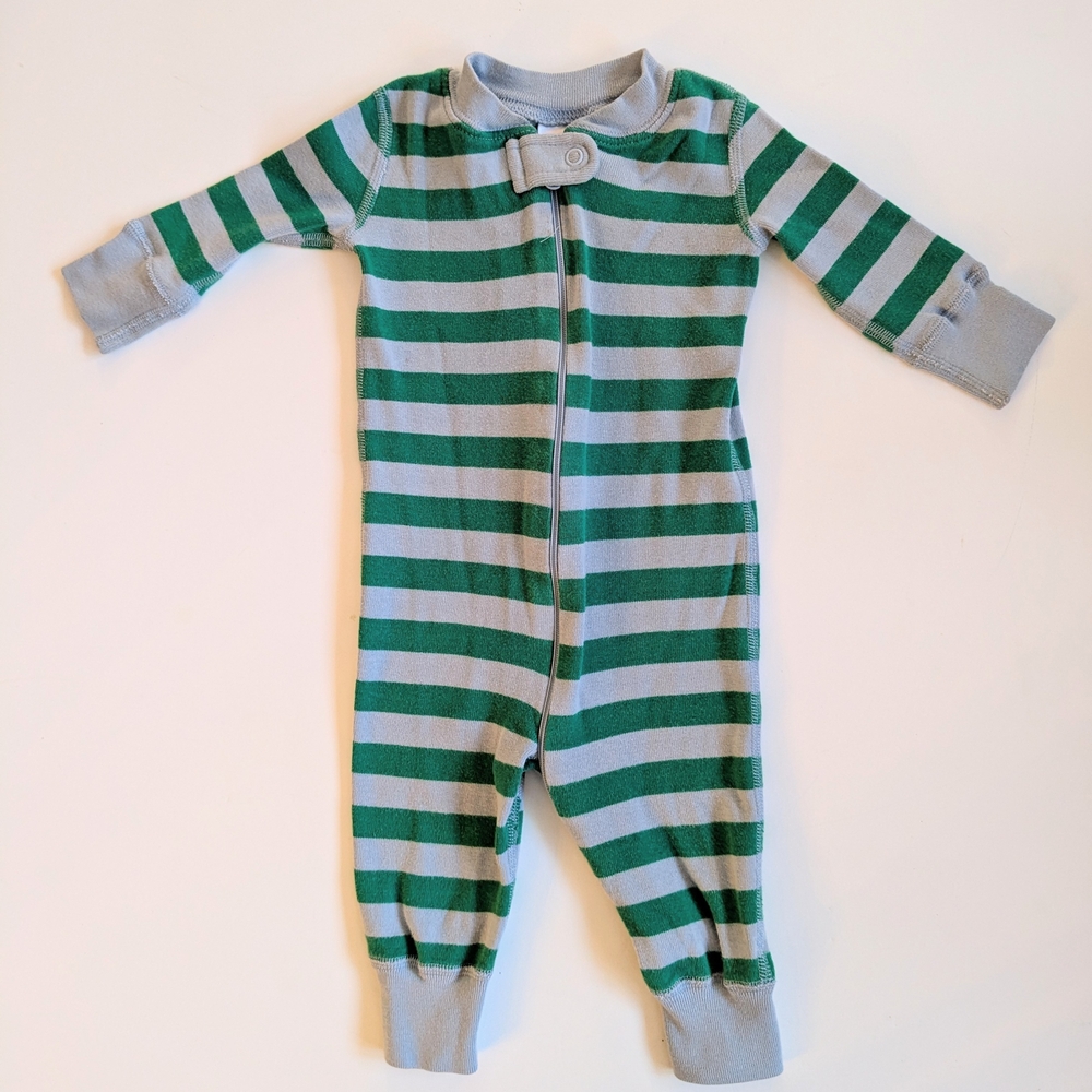 Hanna Andersson Green and Gray Striped Kids One Piece